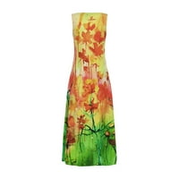 Haljine za žene Ljetni modni ručni cvjetovi bez rukava Ispiši labave džepove Casual Beach Duga cvjetna
