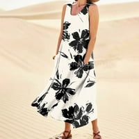 Ljetne haljine za ženu Dužina bez rukava Moda A-Line cvjetni izrez za plažu od crkve bijela 5xl