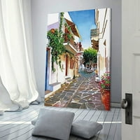 Posteri Mediteranski Cityscape Wall Art Mediteranska ulica sa cvijećem Platno Ispis za dnevni boravak