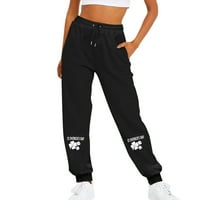 Gotyou ženska modna sportska Saint Patrick's Day za ispis džepa za crtanje ležerne pantalone crna 3xl