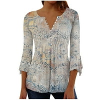 Feternal majice za petal za žene TEES Bluze Ležerne prilike bazične vrhove Štampani plesovi gumb pulover