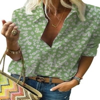 Cindysus ženske casual v izrez Tunika košulja Dame Elegantna bluza Polka Točke za odmor Bagerine majice