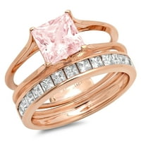 2. CT Princess Cut Pink Simulirani dijamant GEM Real 14k ruža Gold Prilagodljiv laserski graviranje
