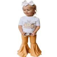 Peyakidsaa Toddler Baby Girl outfit Rabbit Top kratkih rukava Sjet hlače Set odjeće