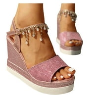 Ženske cipele Dame Modni klinovi Platforme biserne cipele s visokim potpeticama Sandale ružičaste 7,5