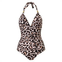 Ženski kupaći odijelo V izrez Ruched Halter Beachwarwwar smeđa veličina m
