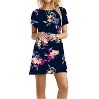 Tking modni ženski ljetni casual boho cvjetni ispisani tanka majica haljina kratkih rukava O-izrez mini