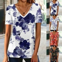 Ženska modna casual cvjeta otisnuta V izrez kratkim rukavima bluza XL