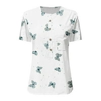 Manxivoo T majice za žene na vrhu kratkih rukava ljetni modni casual trendi tiskani gumb izrez majice