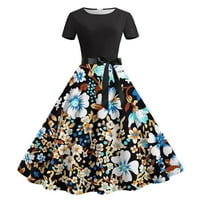 Aherbiu Womens Vintage Midi haljina kratki rukav leptir s nacrtenim rukavima 1950-ih Retro haljine za