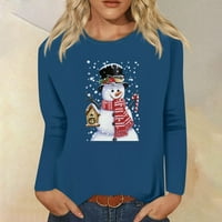Tdoqot Womens Božić s dugim rukavima Slatka grafička labava casual crewneck košulje T majice Plava veličina