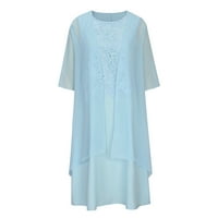 Finelylove Flowy Ljetna haljina za ženske haljine A-line Duljina koljena čvrsto svjetlo plavi xxxl