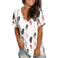 tklpehg ženske vrhove Dressy casual majice s kratkim rukavima Clearians labav lagana bluza Pero grafički