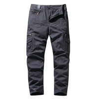 Jeseni ušteda za uklanjanje tagold za muške hlače, muškarci čvrsti povremeni modni gumb-zip multi-džepne ravne teretne pantalone
