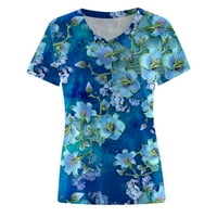 Zkozptok Ženske ljetne bluze V-izrez kratkih rukava Casual Comfy Daliy majice, plava, m