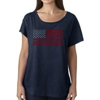 Ženska labava Fit Dolman Cut Word Art Majica - USA zastava