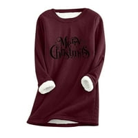 Ženske božićne majice Crewneck Dugi rukav modni ležerni vinarac topla grafički ispisuje runo termički