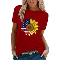 B91XZ Womens Ljetne košulje Ženska ležerna nezavisna suncokret za ispis sa suncobranom Majica s kratkim