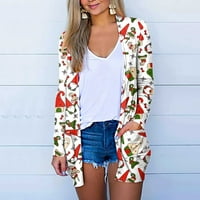 YoHome ženske modne casual chirstmas print srednje dužine kardigan jakne