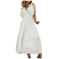 Ljetne haljine za žensku haljinu bez rukava bez rukava V-izrez ruffle Mini Slim Fit Y2K moda Elegantna