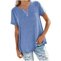 Camland Womens Ljetni vrhovi modni puni boja bluze plus veličine V-izrez za prevelike majicu za žene