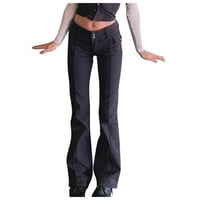 Puawkoer ženske ležerne hlače sa malim strukom Duge pantalone sa klasičnim džepovima znojne hlače Žene