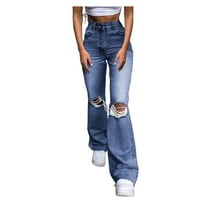 Luiyenes visoka elastična traper rupa labavi gumb za žene traperice džepne pantalone hlače ženske traperice