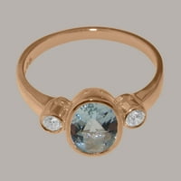 Britanci napravio 9k Rose Gold originalni prirodni akvamarinski i dijamantni ženski prsten izjave -