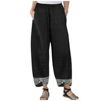 Ležerne pantalone za žene, ležerne pamučne posteljine otisak nepravilne elastične struine labave hlače