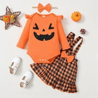 Gyratedream Djevojka za bebe Halloween džemper od bundeve Romper dugih rukava + kaiševi suknja dvodijelni