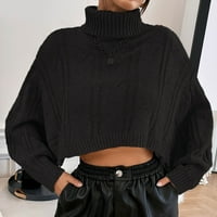 Ženski pleteni džemperi obrezani pulover Turtleneck Batwing s dugim rukavima Ripble Plint Solid Bool