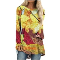 Ženska ležerna tunika modni dugi rukav Okrugli vrat na vrhu Labavih tiskanih košulja plus veličine Bluze Majica Dressy za jesen