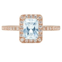 1.86ct smaragdni rez plavi simulirani dijamant 14K ružičasto zlato Angažovanje halo prstena veličine 10.75