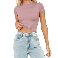 Žene Ljeto kratki rukav Slatki usevi na vrhu Casual Basic Crewneck Slim Fit T majice Ženske košulje