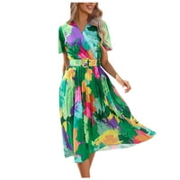 Haljine za žene za žene dame Ljeto cvjetno print zgužvane haljine s kratkim rukavima