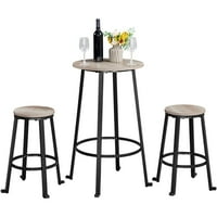TopeakMart industrijski trodijelni okrugli bar stol set sa stolicama po visini, sivom bojom