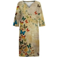 Ležerne haljine za žene plažne haljine za žene Midi cvjetni cvjetni konac dužine rukava V izrez modni
