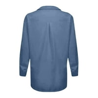 Ženske ljetne vrhove bluza Žene Ležerne prilike s dugim rukavima, Slične majice V-izrez svijetlo plava