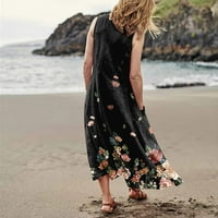 Sandresses za ženska Ležerna plaža Cvjetna duga haljina scoop vrat bez rukava Maxi haljine sa džepovima