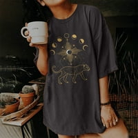 Ženska košulja, ženski vintage kap rukavi lubanje Sunce Moon Print kratkih rukava bluza