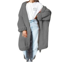 Shomport Ženski dugi rukav Klintni kardigan otvoren prednji udobni rebrani džemper sa džepovima