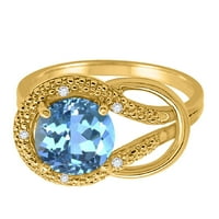 Mauli dragulji za žene 1. Carat Blue Topaz i Diamond Love Knot prsten 4-prong 10k žuto zlato