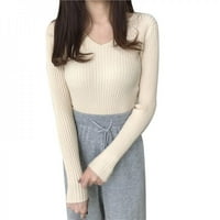 Hazel Tech Spring Fashion V-Nneck džemper Košulje Žene Pulover čvrsti pleteni LDies Slim Soft Jumper