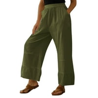 Mveomtd ženske pamučne posteljine duge hlače visoke struk labave ležerne pantalone sa džepovima Elastične