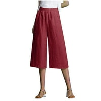 XYSAQA WOMENS Ljetne odjeće, ženske casual labavo široke hlače za noge pamučne posteljine hlače hlače