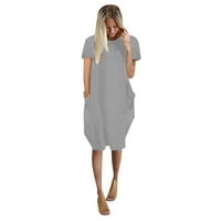 Žene Midi Sundress casual solid color Duljina koljena kratki rukav Ovratni haljina sa džepovima Lounge