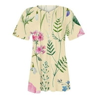 Tking Fashion Wemens Tops cvjetni print Crewneck Ležerne prilike za bluze Pleted kratkih rukava Labava