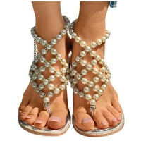Glitter sandale za žene pete Žene djevojke biserne ravne boemske stilove casual sandale cipele plaže