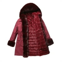 Ženska jeseni i zimski zgušnjav kaput topla jakna s FAU krznenom kapuljačom vinskom veličinom XL