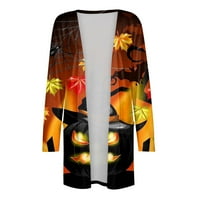 Halloween majice za žene stabilna odjeća Ženska modna casual Halloween Print s dugim rukavima Midi kardigan